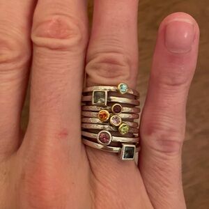 Set of 8 Gurhan Silver Stacking Rings with Multicolor Gemstones